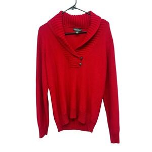 Lauren Ralph Lauren Shawl Collar Sweater XL Red Button‎ Neck Classic Old Money
